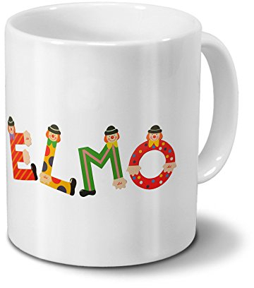 printplanet Tasse mit Namen Elmo - Motiv Holzbuchstaben - Namenstasse, Kaffeebecher, Mug, Becher, Kaffeetasse - Farbe Weiß