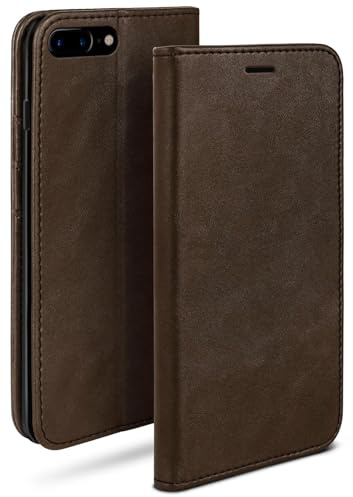 moex Booklet in Lederoptik - Kartenfächer und Aufstellfunktion kompatibel mit iPhone 7 Plus/iPhone 8 Plus | Eleganter 360 Grad Vollschutz, Dunkel-Braun