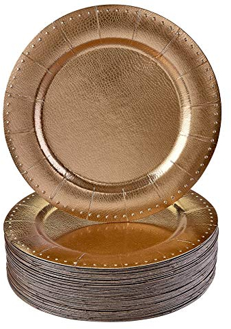 DISPOSABLE ROUND CHARGER PLATES - 20pc (Gold Beaded)