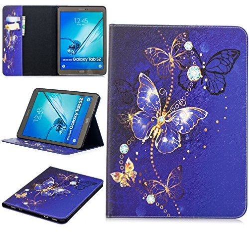 LMFULM® Tablet Étui pour Samsung Galaxy Tab S2 9,7 Pouces (SM-T810 T815 T813) PU Cuir Couverture Magnétique Housse Papillon Bleu Rêveur Motif Stent Fonction Flip Cuir pour Galaxy Tab S2 9,7