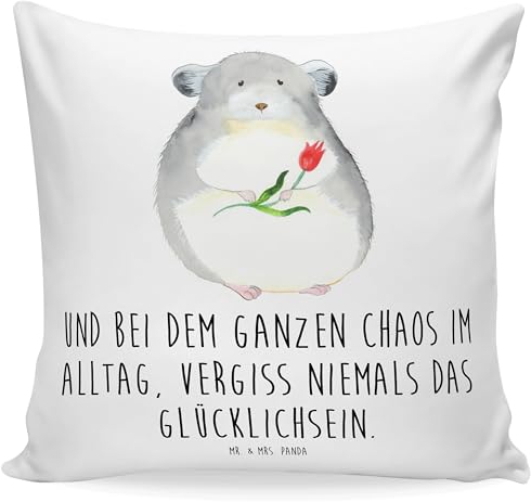 Mr. & Mrs. Panda Dekokissen Chinchilla Blume - Geschenk, Kissen 40x40 Waschbar, Tiermotive, lustige Sprüche, Gute Laune, Kissenhülle 40x40, traurig