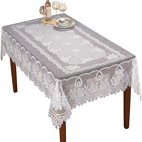Sourcemall Tischdecke, Spitze, Blumenmuster, Weiß, Polyester, 152 x 228 cm