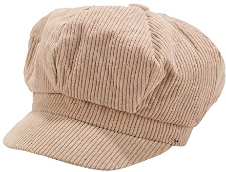 Sannysis Schirmmütze Einfacher Stil Vintage Baskenmütze Damen Bakerboy Mütze Cord Kappe Sommer Herbst Ballonmütze Barett Cap Khaki