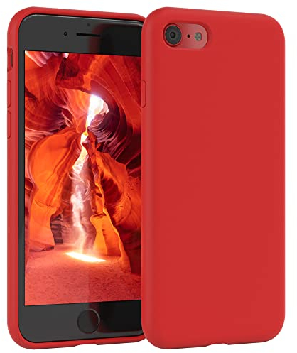 EAZY CASE Premium Silikon Handyhülle kompatibel mit iPhone SE (2022/2020) / iPhone 8/7, Slimcover mit Kameraschutz und Innenfutter, Silikonhülle, Schutzhülle, Bumper, Handy Case, Hülle, Softcase, Rot