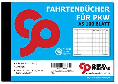 Cherry Fahrtenbücher für PKW, A5, auf 100 Seiten für insgesamt 1800 Fahrten