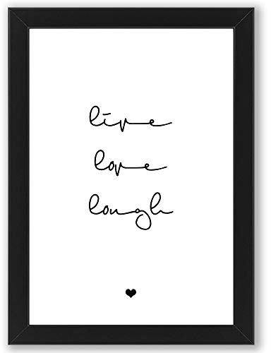 WANDKIND LIVE, LOVE, LAUGH inklusive Bilderrahmen DIN A4 - Poster mit Rahmen - Kunstdruck als Wand-Dekoration (Schwarz)