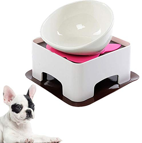 JYHY Ciotola per cibo per cani in ceramica, a bocca larga con tappetino in gomma antiscivolo, mangiatoia inclinata per animali domestici (bianco M/1,5 tazza)