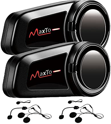 MAXTO Motorrad Bluetooth Headset, M2 Group Motorradhelm Kommunikationssysteme 6-Wege BT5.0 wasserdichte Gegensprechanlage 1000M mit UKW-Radio Siri, Sprachwahl für Full/Half Face (2pack)