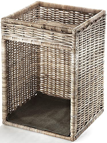 Kobolo Kaminholzregal für Kaminholz - mit Ablagefläche - Rattan grau - 50x50x70 cm