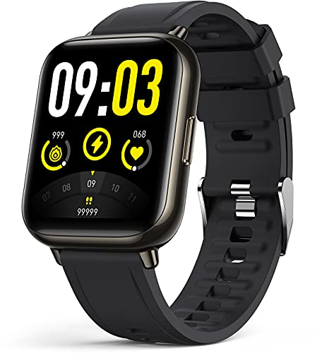 AGPTEK Smartwatch, 1,69 Zoll Armbanduhr mit personalisiertem Bildschirm, Musiksteuerung, Herzfrequenz, Schrittzähler, Kalorien, usw. IP68 Wasserdicht Fitness Tracker, für iOS und Android, Schwarz