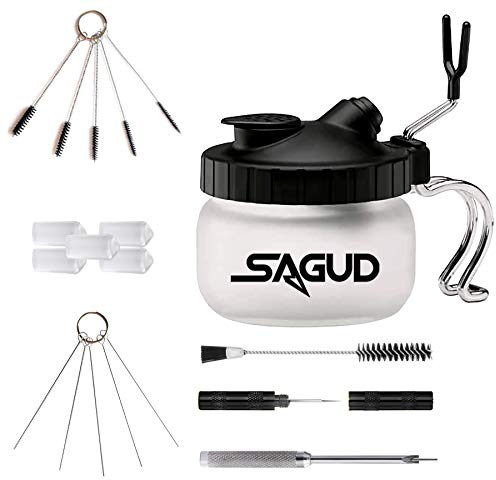 SAGUD Airbrush Clean Kit, Airbrush Cleaning Pot, Cleaning Kit with Glass Cleaning Pot Holder, Airbrush Cleaning kit for Air Brush Gun Washing