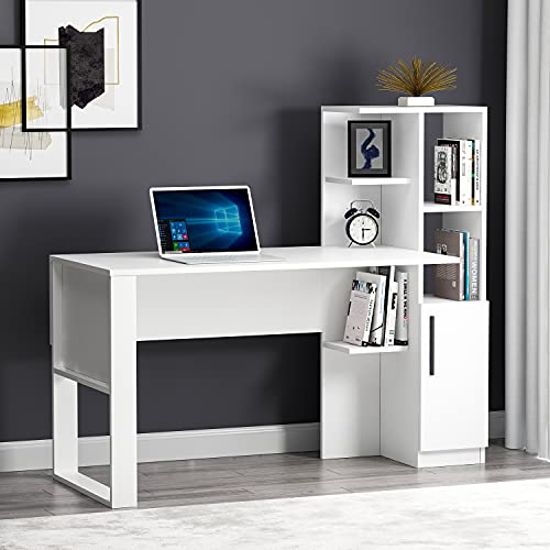 Homidea Tody Schreibtisch - Computer & Schreibtisch - Arbeitsplatz - Stauraum mit Tür und Ablagen im modernen Design für Home Office oder Kinderzimmer (Tody - Weiß)