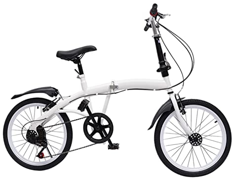 SHZICMY Fahrrad, 20 Zoll Klappfahrrad Unisex Erwachsene Klapprad, Carbon Steel Mountainbike Weiß Double V-Brake Commuter 6 Speed Foldable Bicycle