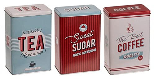 Set de 3 Boîtes en Métal Vintage Tea Sugar Coffee