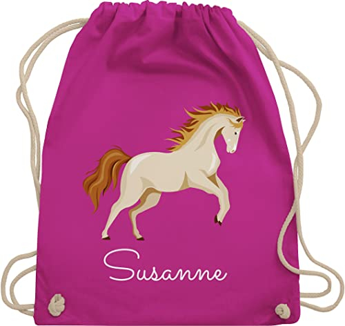 Turnbeutel Rucksack - Pferde - Steigendes Pferd mit Wunschname - Unisize - Fuchsia - personalisierte mädchen sporttasche pferderucksäcke pferden und beutel name pferderucksack pferdemotiv