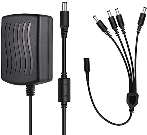 SANSCO 12V2A CCTV Camera Power Supply with (1)1-to-4 Split Power Cord, AC to DC 12V Power Adapter Supply for Security DVR Surveillance Camera System