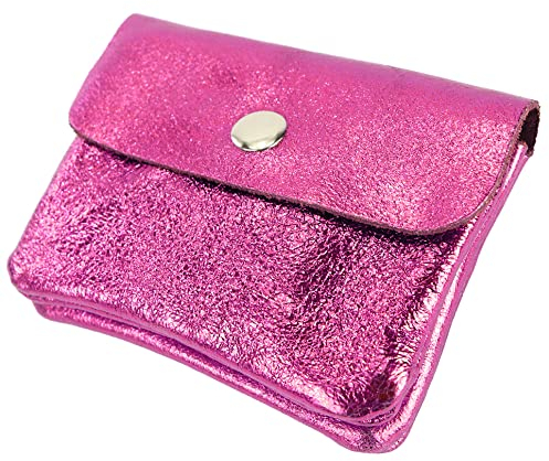 modamoda de P09 Damen Münzgeldbörse Geldbörse Portemonnaie Klein Leder Made in Italy P09, Farbe:Pink-Metallic