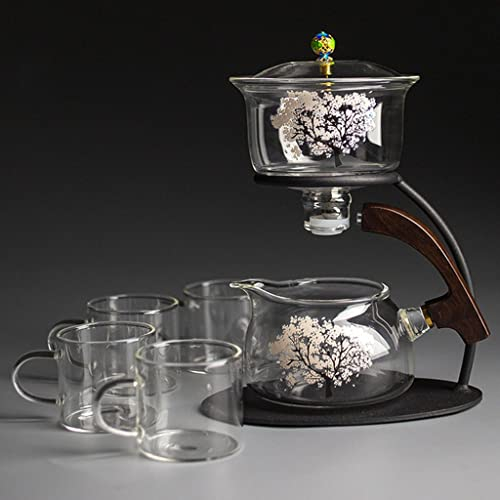 Service à thé en Verre Semi-Automatique Cherry Lazy avec Tasses Théière en Verre résistant à la Chaleur de Type magnétique (Taille Unique illustrée)