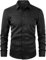 HISDERN Paisley Shirt for Men Jacquard Silk Dress Shirt Long Sleeve Button Down for Weddimg Nightclub Party Satin Shirts Regular Fit Black 2XL