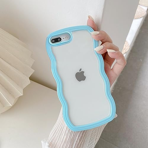 QLTYPRI Case for iPhone 7 Plus/iPhone 8 Plus, Cute Curly Wave Frame Clear Case for Girls Women, Transparent Soft Silicone TPU Bumper Shockproof Phone Cover for iPhone 7 Plus/8 Plus - Sierra Blue