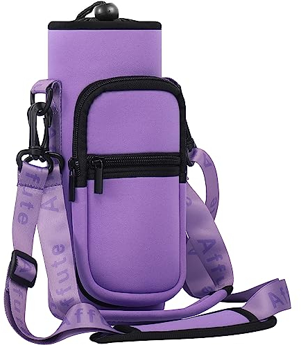 Affute Wasserflaschen-Tragetasche für 340 - 1,2 l Flaschen, mit verstellbarem Schultergurt, 2 Taschen, für Wandern, Camping, Wandern, Tagesrucksäcke (lila Rose)