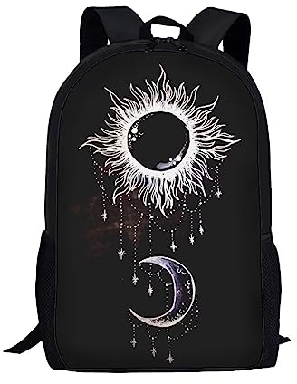 Showudesigns Galaxy Sun Moon School Backpack for Girls Kindergarten School Bag Pack Big Capacity Shoulder Bag Junior Rucksack Multi-Functional Black