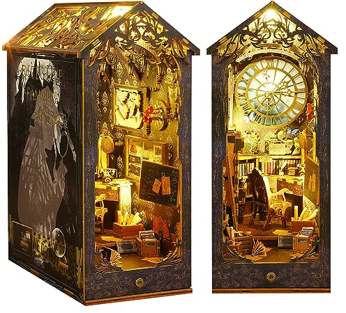 Cuteefun DIY Miniatur Puppenhaus Bausatz, DIY Book Nook Bausatz, Buchstützen Regaleinsatz für Bücherecke, Room Décor für Geburtstag Weihnachten (Detektei)