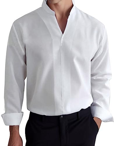LAOSU Chemise Homme Manches Longues Automne, Paillettes, Sans Repassage, Col Mao, Surchemise À Carreaux, Qualité - Lin