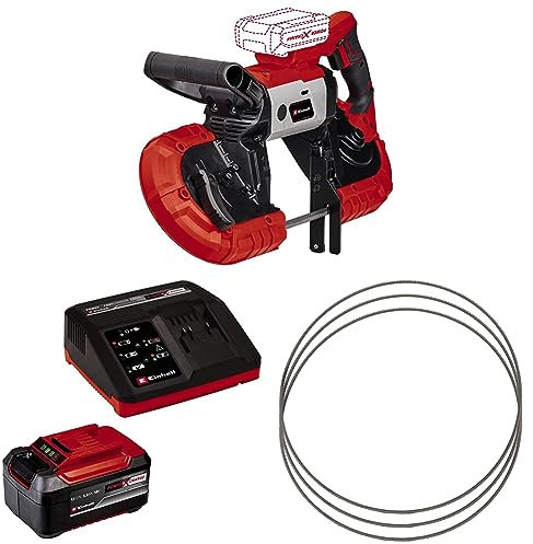 Einhell Akku-Bandsäge TE-MB 18/127 Li Power X-Change (18 V, 115 mm Schnitthöhe, 127 mm Schnittbreite, LED-Licht, inkl. 5x Sägeband für Metall, inkl. 5,2 Ah Akku und Fastcharger)