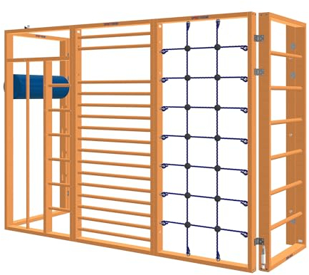 Sport-Thieme Turnwand Kombination TuWa Kletterhaus 5 | Vielseitige Kletter Turnmöglichkeiten | Kombi Turnwand | Holz Natur | Wandmontage abklappbar | 150 kg | Für Selbstmontage