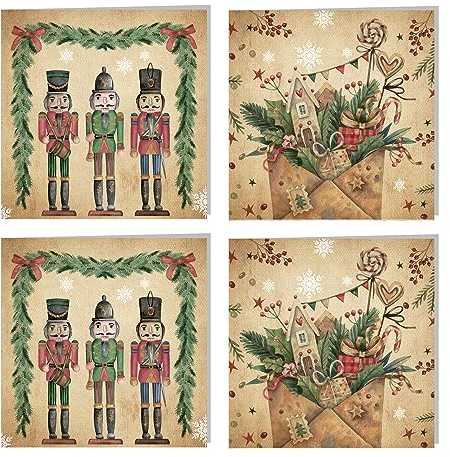Logbuch-Verlag 4 Nostalgie Weihnachtskarten ohne Text quadratisch beige vintage Weihnachten Karten Weihnachtsgrußkarte mit Kuvert