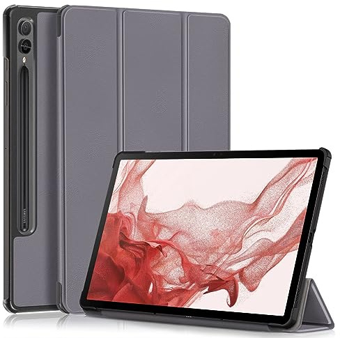 Wigento Für Samsung Galaxy Tab S9+ Plus und FE 3folt Wake UP Smart Standfunktion Cover Grau Tablet Tasche Etuis Hülle
