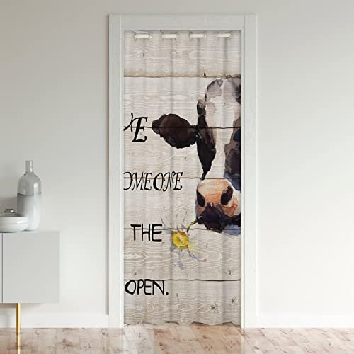 Vache Rideau de Porte 106x203cm Ferme Animaux Tournesol Rideau Occultant Rideaux 3D Vaches laitières Rideaux Interieur Salon Chambre Vintage Bois Décoration Rideaux Exterieur d'entrée
