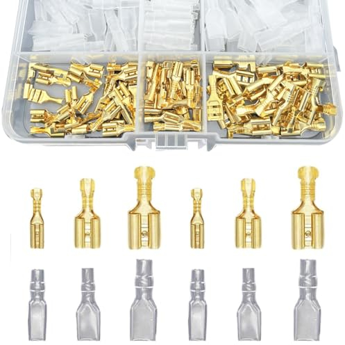 Tadipri 120 Pezzi Capicorda Terminali da Crimpare Connettori Piatti Kit, Connettori Elettrici Maschio Femmina per Auto Cavi Elettrici - 2,8 mm 4,8 mm 6,3 mm Rame