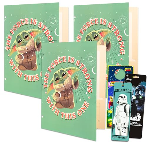 3 Baby Yoda Schulmappen – Bündel mit 3 Star Wars 2 Taschen Heavy Duty Laminierte Ordner für Schule, Büro, mehr | Mandalorian Schulbedarf für Kinder