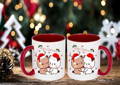 BUBU DUDU Tasse Geschenk idee für Freunde Familie Kollegen Lustig Süß mit text  Merry Christmas  (Rot)