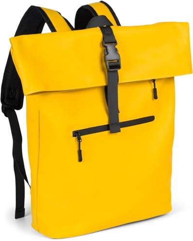 styleBREAKER Unisex Rucksack Wasserfest in Seesack Optik, Backpack Einfarbig, Reißverschluss, Schnalle, Laptop Fach 02012408, Farbe:Gelb