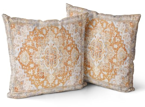 Snylcce 2er Set Kissenbezüge Boho gelb Antike & Vintage Design Weicher 50x50 cm Kissenbezug für Gartensofa, Sofa, Bett - Zierkissenbezüge 20x20 inch