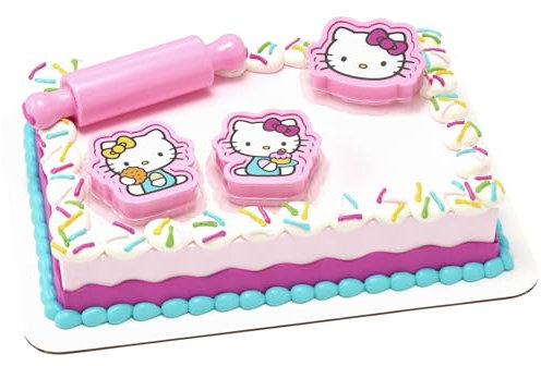 DecoSet® Hello Kitty Play Bake Fun Cake Topper 7-teiliges Dekorationsset mit Ausstechformen zum Sammeln, Stempel und Nudelholz, lebensmittelecht