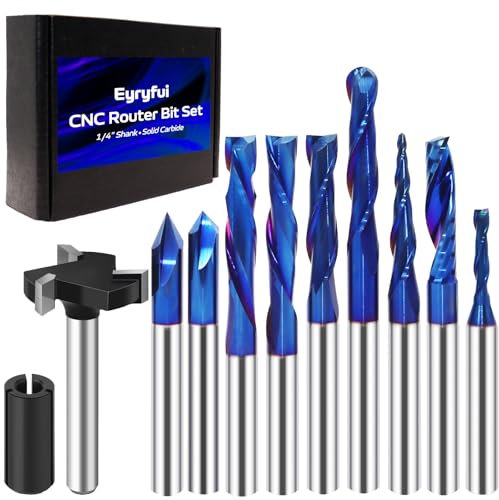Eyryfui CNC-Fräser-Bit-Set, 1/4-Zoll-Schaft aus massivem Hartmetall, vielseitig verwendbar, für Holzbearbeitung, Detailschnitzen, Trimmen, V-Nut, Gravur, Schlitz, MDF-Harz, Schriftzug,