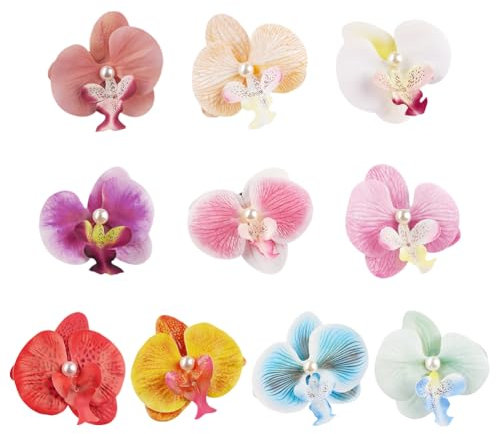 10 Stück Orchideen-Haarspangen, hawaiianische Haarblumen, Bohemian-Blumen-Haarnadel, Stoff, Blumen-Haarnadeln, Haarspangen, Strand-Hochzeit, Braut-Haarschmuck