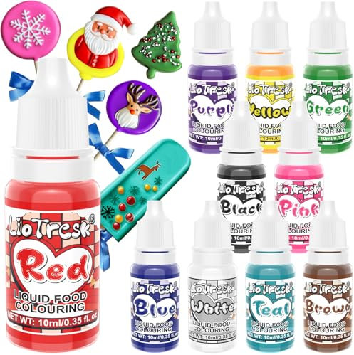 Food Colouring Set - 10 Colours Concentrated Liquid Food Colouring Kit - Vibrant Liquid Food Dye for Baking, Cake, Decorating, Icing, Cooking, Slime, Fondant, Macarons - Vegan, 10ml