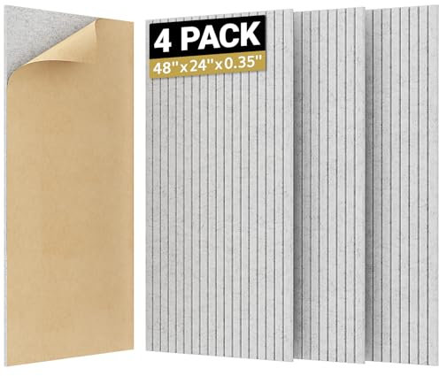 TONOR 4 Pack Large Acoustic Panels,47.2'' x 23.6'' x 0.35'' Acoustical Wall Panel, Self-Adhesive Sound Proof Panels, Decorative Soundproof Wall Panels for Echo Absorption for Home Studio Office, Grey