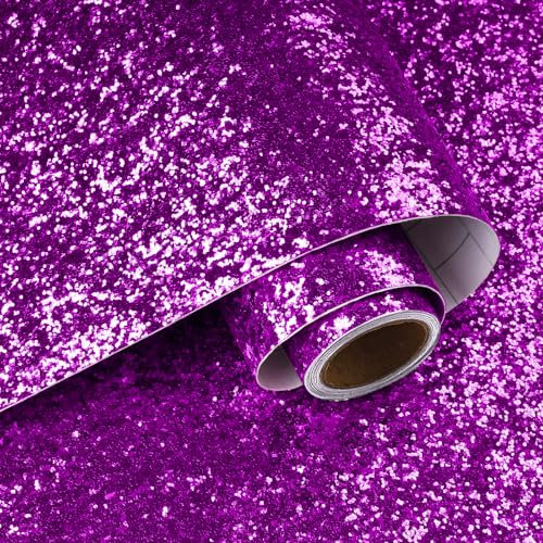 VaryPaper Glitzer Tapete Dunkelviolett Glitzer Folie Selbstklebend 40cmx200cm Klebefolie Möbel Violett Dekofolie Möbelfolie Retro Tapeten Schlafzimmer Badezimmer Schrankfolie Kommode Party Dekoration