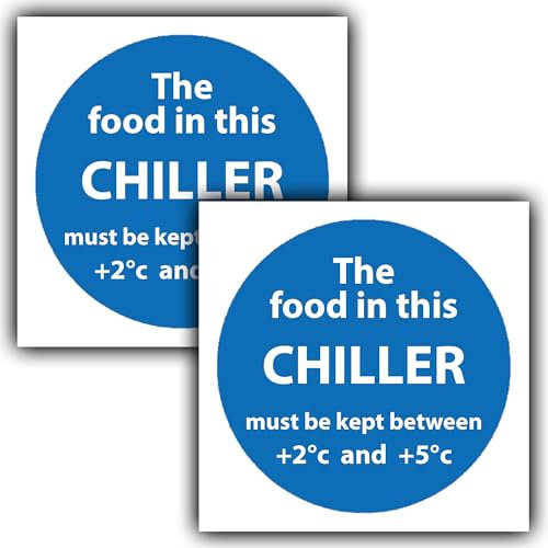 2-Pack - Chiller Fridge Temperature Reminder Label Sign - Kitchen Stickers - Fridge/Freezer Temperature Reminder Label - 100mm x 100mm