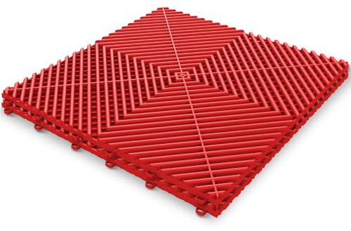 Azulejos de piso de garaje de 15.7 x 15.7 pulgadas, tapete de plástico antideslizante entrelazado, organización de garaje y almacenamiento de garaje, patrón ventilado (rojo, 25 piezas)