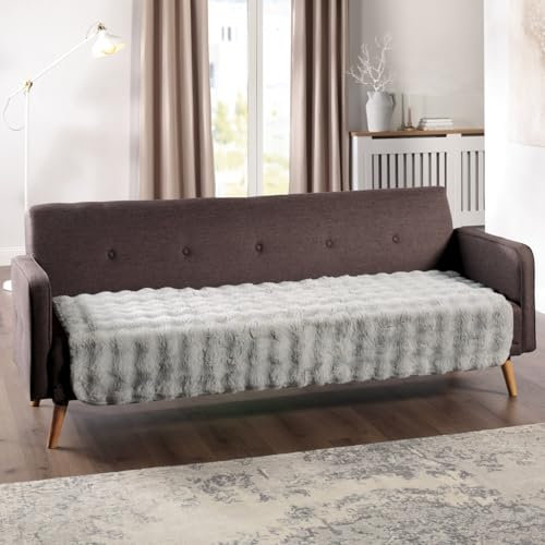 Delindo Lifestyle Sofaschoner Helsinki, kuscheliger Webpelz Sofa Überwürf, flauschig weicher 3 Sitzer, grau, 90x180 cm