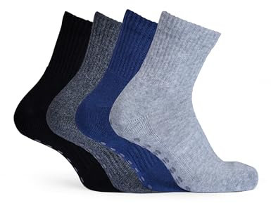 Basic Treasure 4 Paar Stoppersocken mit ABS, Yoga Socken Damen & Herren, Antirutschsocken, Socken mit Noppen, Haussocken (DE/NL/SE/PL, Numerisch, 35, 38, Regular, Regular, Schwarz/Grau/Navy)