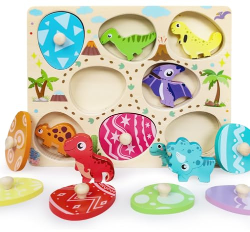 LZDMY Baby Wooden Montessori Dinosaur Puzzles Toys for 1 2 3 Year Old | Toddlers Sensory Toys Dinosaur Eggs Motor Skill Toy Sorting Game, 1st Birthday Gifts for Baby Boys Girls