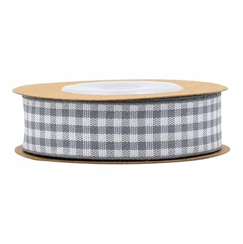 Rockreyoa 5m Kariertes Band Gingham Band Plaid Ribbon Gingham Band Karoband Gingham Trim Picknickband Weihnachtsband Geschenkband Dekoband Schleifenband Stoffband Verpackungsbänder Grau 25MM
